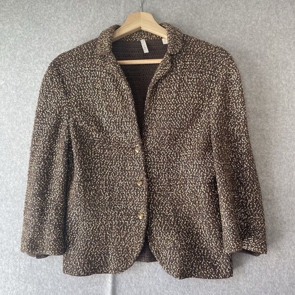 Chic iisli TIFFANY FULLER Matte Sequin COTTON KNIT Blazer Jacket BROWN Tan sz. 8 - Picture 1 of 11